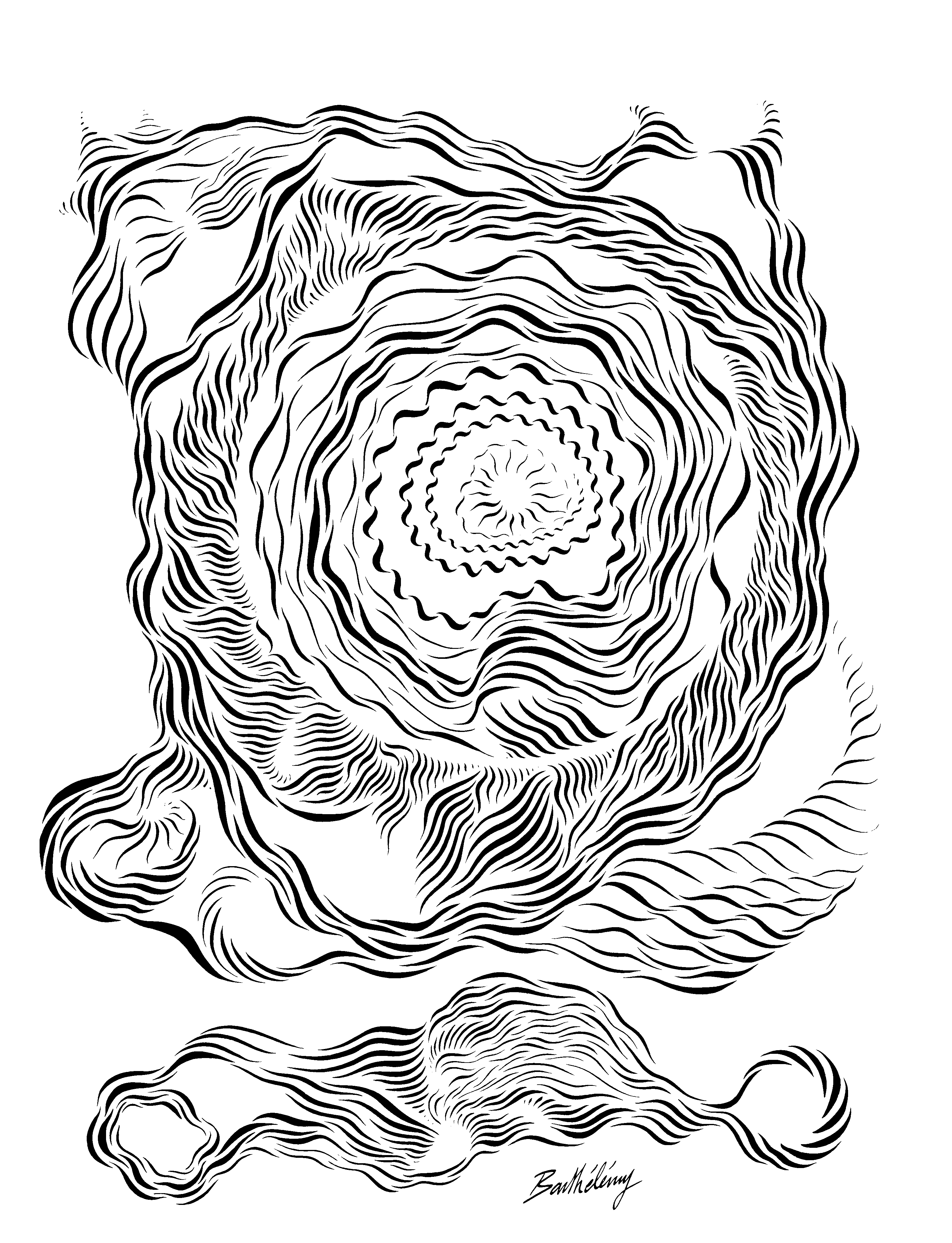 Planche 2469, encre de Chine sur papier, 50 × 65 cm, par Barthélémy Chojnacki